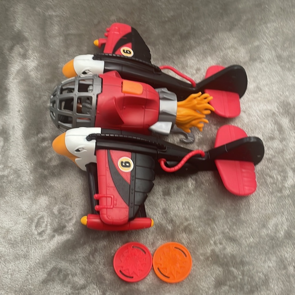 Imaginext Fisher-Price Sky Racers Twin Eagle Plane With Pilot/Flight Suit/Discs - Picture 5 of 14